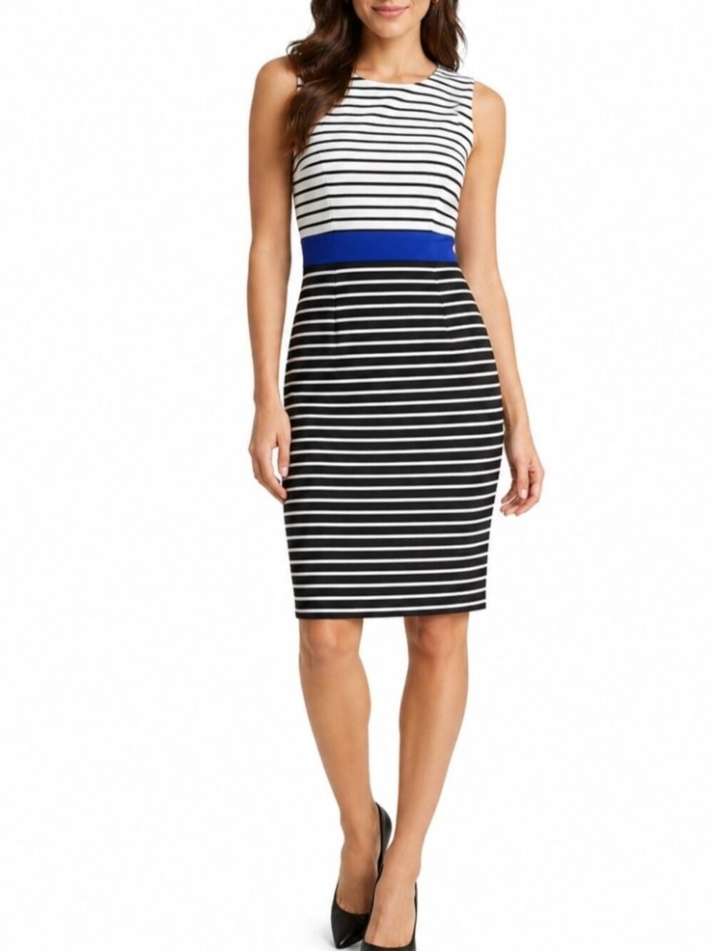 Eliza J Dress Womens 2 Petite Striped Sheath Bodycon Preppy Career Cocktail Chic